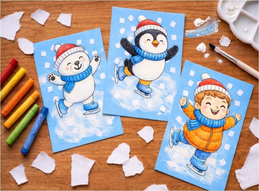 Free and Easy Ice Skating Winter Art for kids