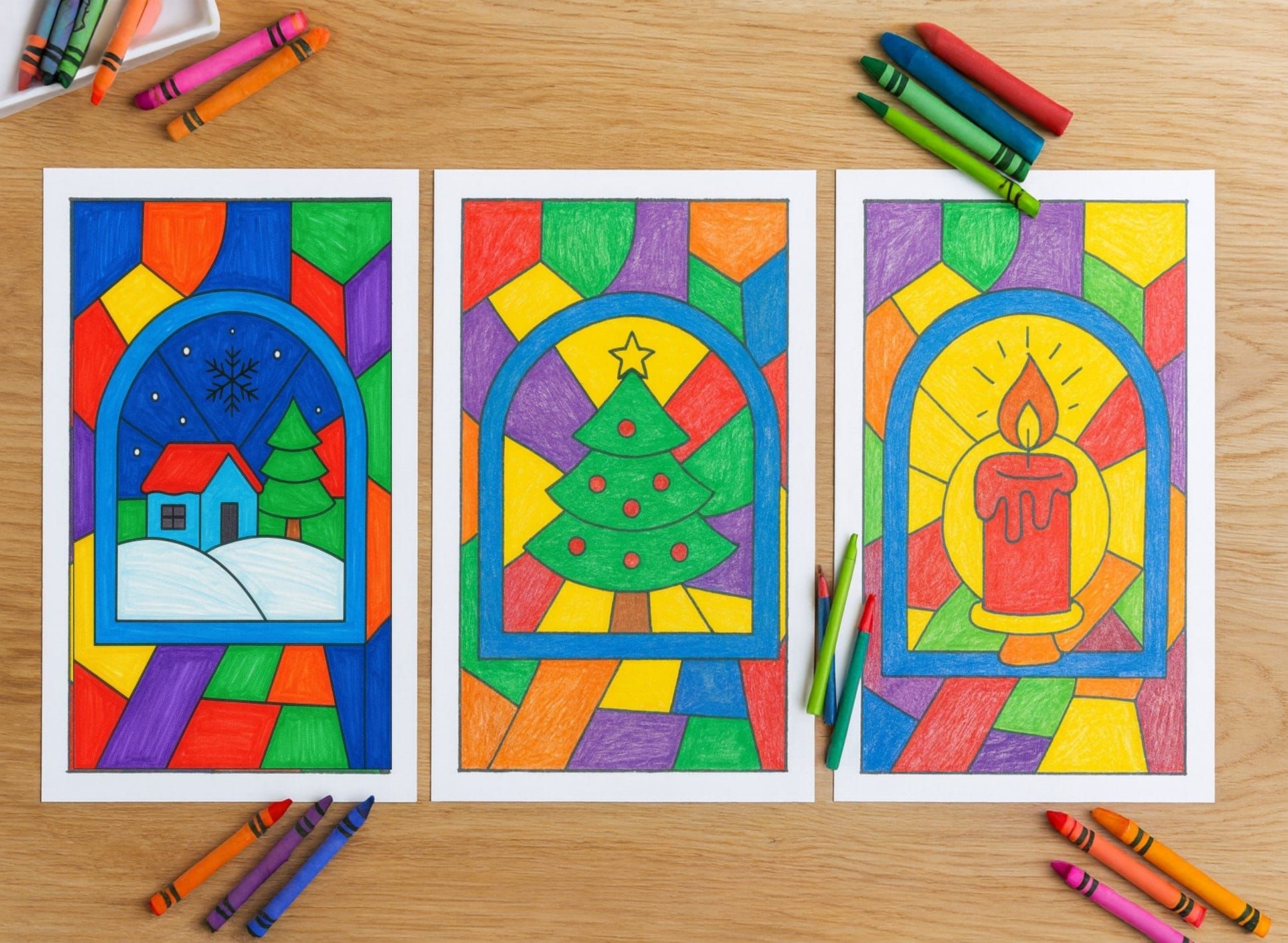 Vibrant Stained Glass Xmas Coloring Pages for Kids