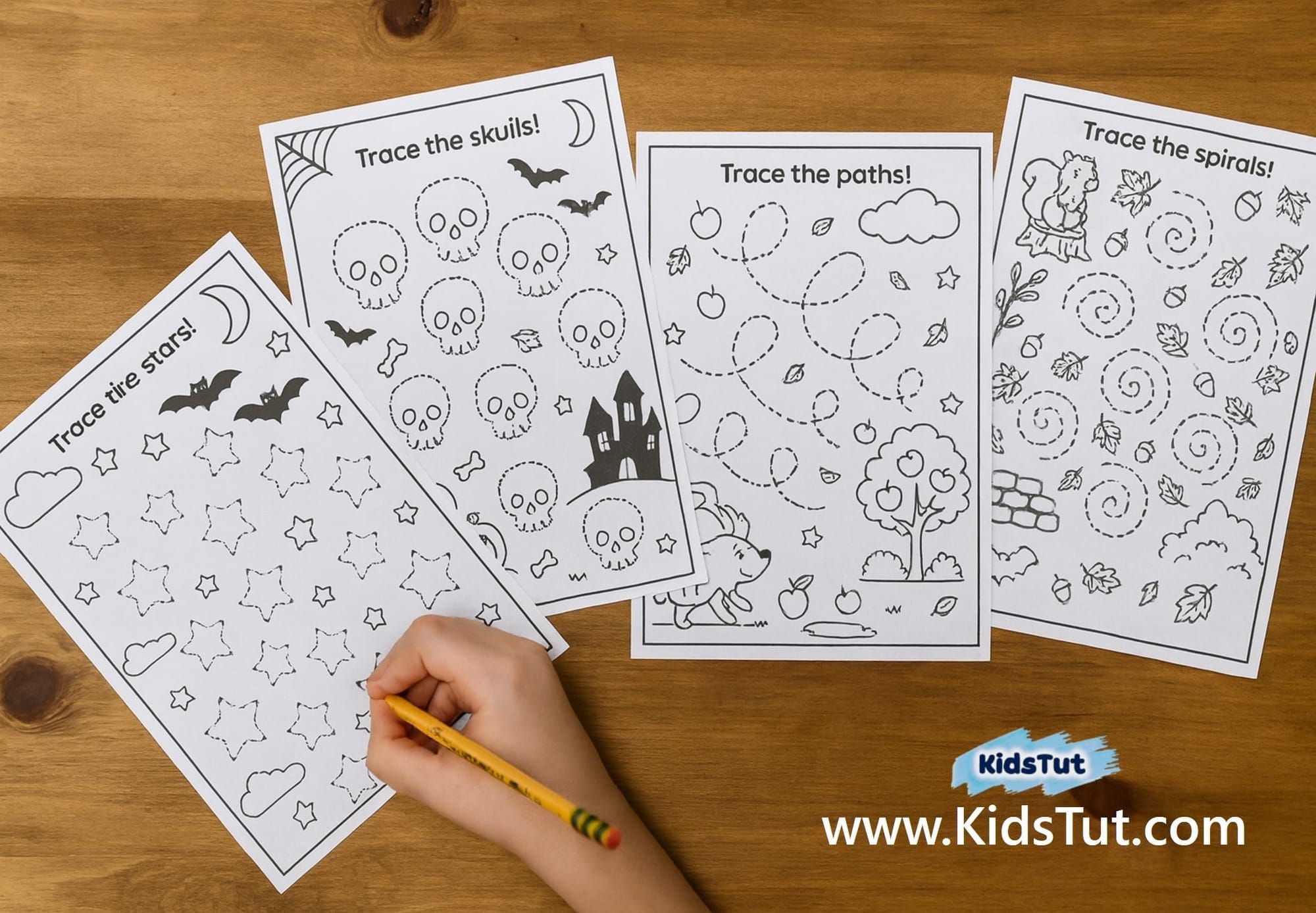 Easy Fall & Halloween Tracing Worksheets for Kids
