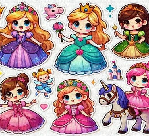 Free Adorable Sticker Pack of Princesses for Kids