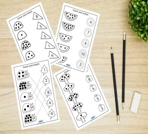Free Printable Count and Match Worksheets for kids