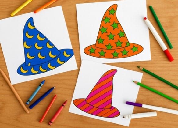 Easy Witch Hat Trace & Color – Halloween for Kids