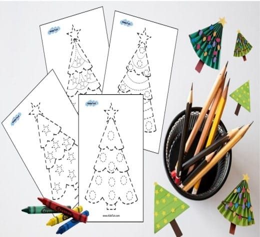 Easy Christmas tree tracing worksheets for kids