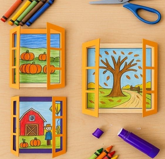 Easy Fall Window Crafts with Free Coloring Pages