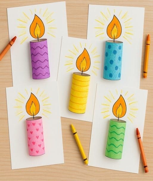 Easy 3D Paper Candle Craft for Kids with Crayons