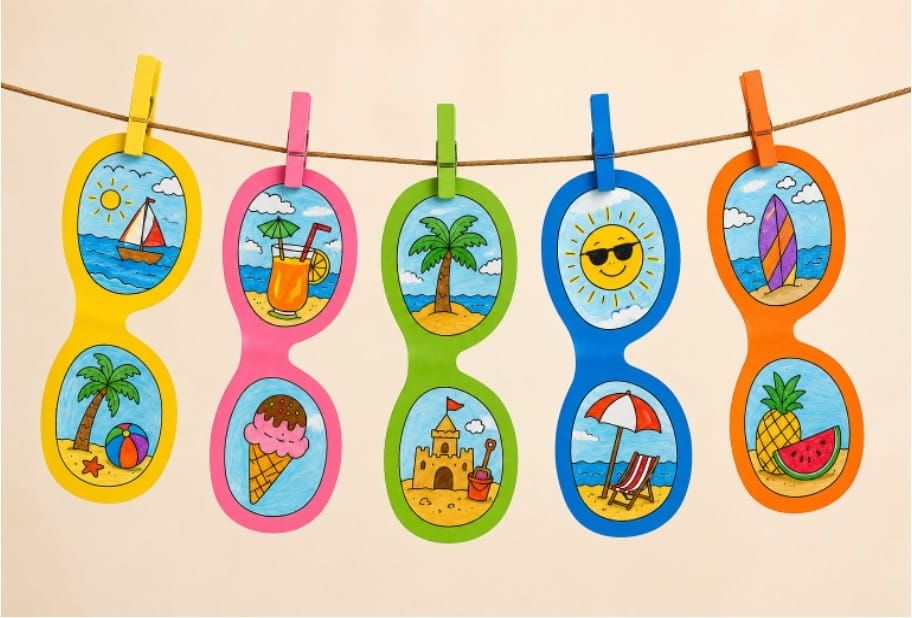 Easy Summer Sunglasses Scene Coloring Craft for Kids