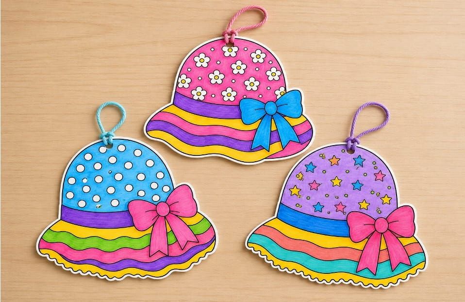 Easy Summer Hat Paper Coloring Crafts for Kids