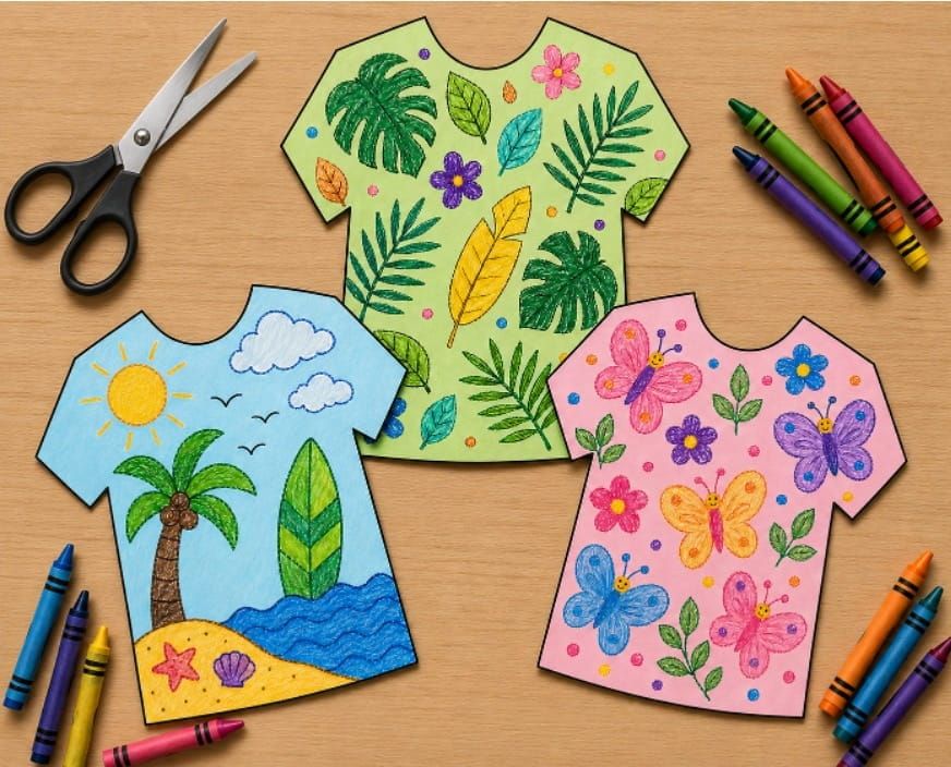 Easy Summer T‑Shirt Coloring Crafts for Kids