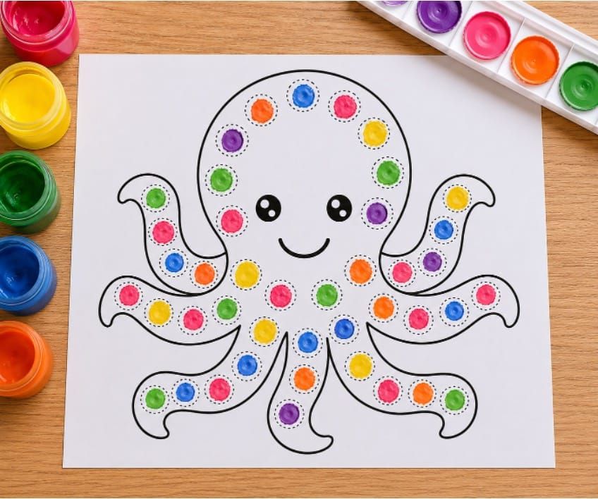 Easy Colorful Sea Animals Dot Painting for Kids