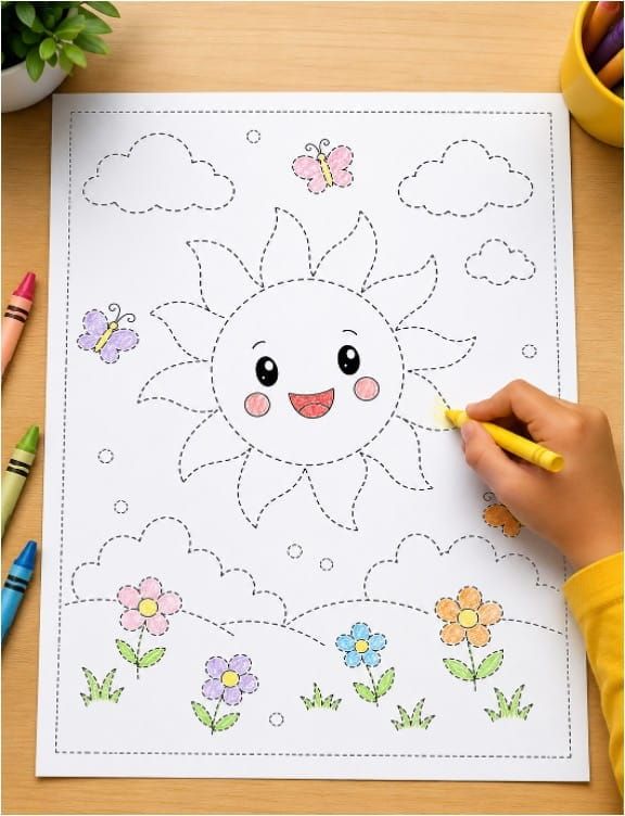 Easy Tracing and Coloring Worksheets for Kids