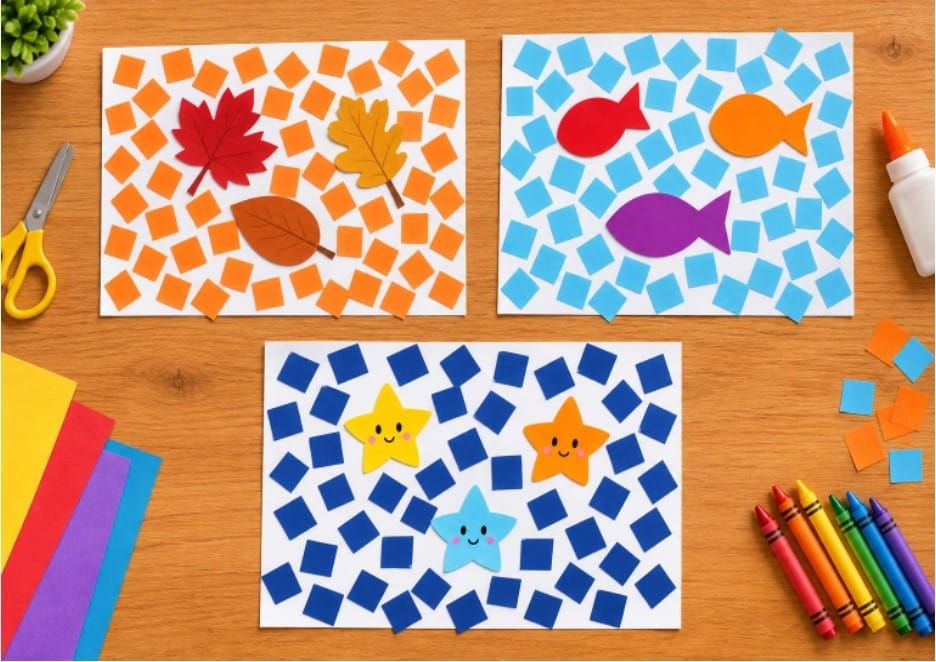 Colorful Paper Square Crafts for Kids