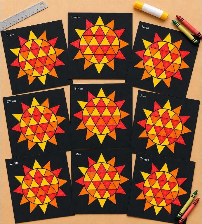 Easy Geometric Paper Coloring Crafts for Kids