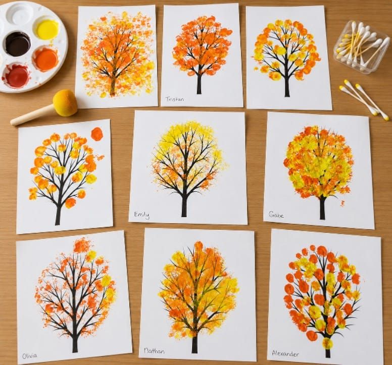 Colorful Autumn Tree Painting Crafts for Kids