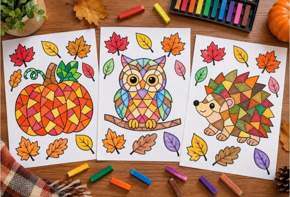 Colorful Fall Mosaic Coloring Pages for Kids