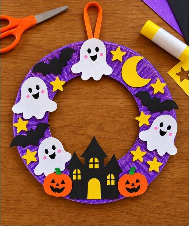 Easy Halloween Ghost Wreath Craft for Kids