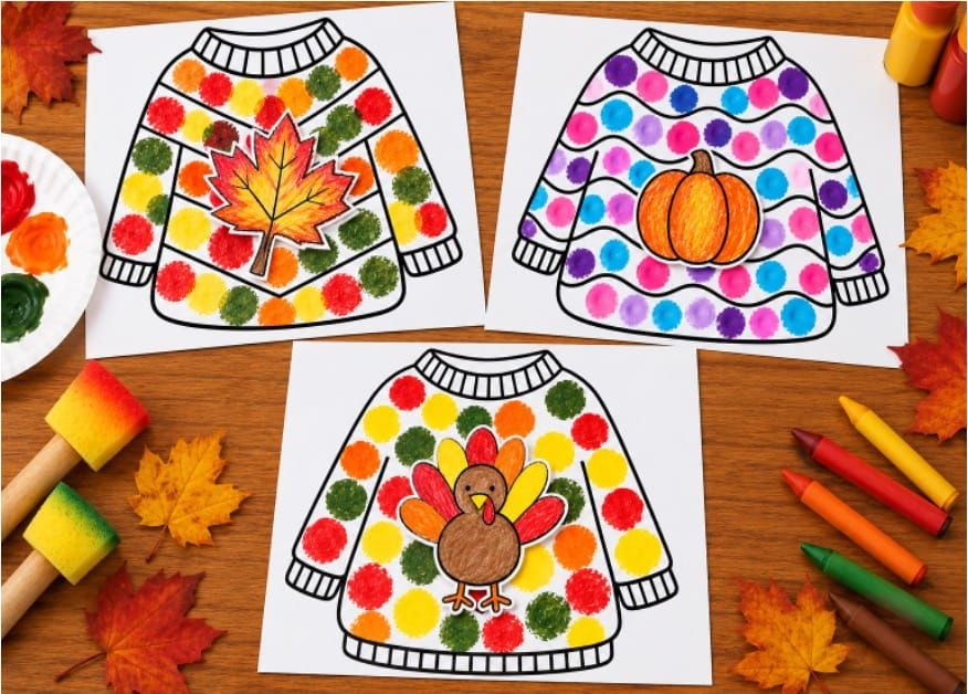 Easy Fall Sweater Dot Painting Craft for Kids to Make