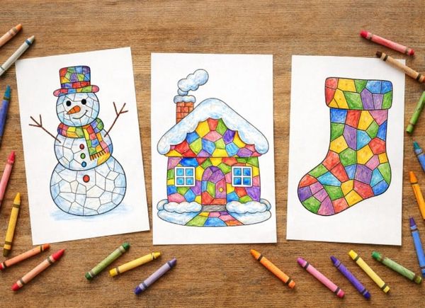 Easy Winter Mosaic Coloring Pages for Kids