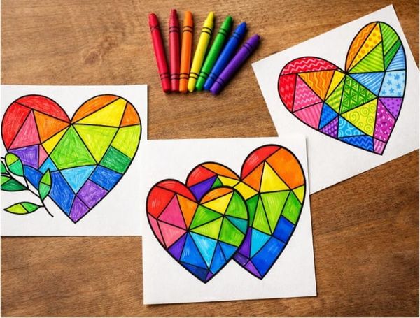 Free Stained Glass Heart Coloring Pages for Kids