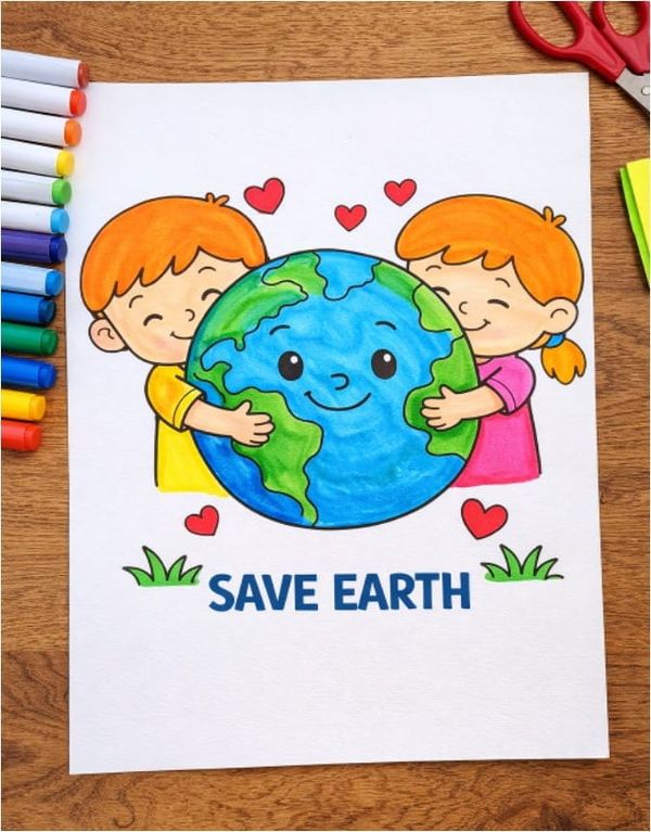 Earth Day Coloring Page for Kids: Save the Earth