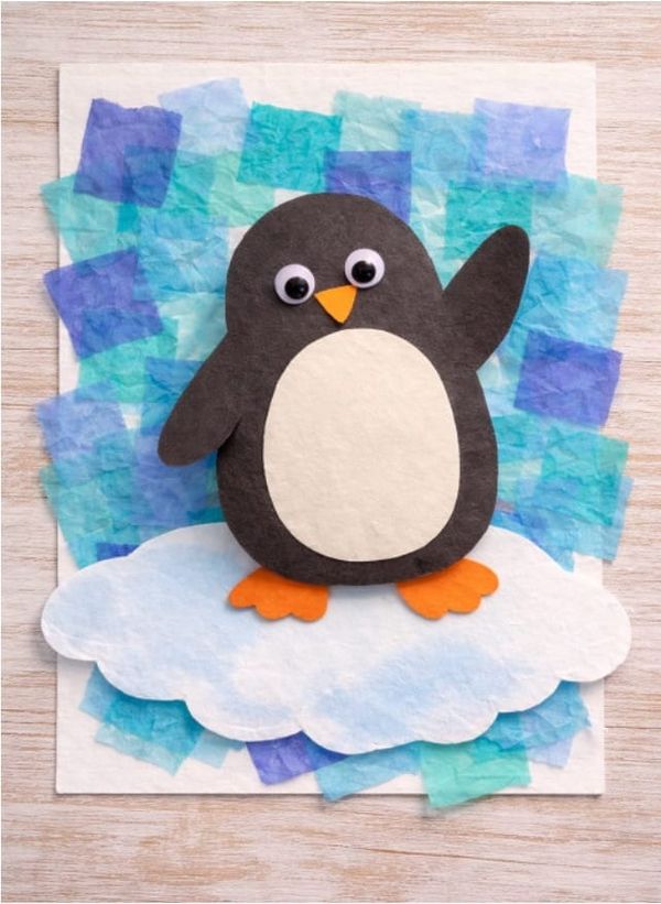 DIY Animal Winter Craft for Kids with Tissue Art