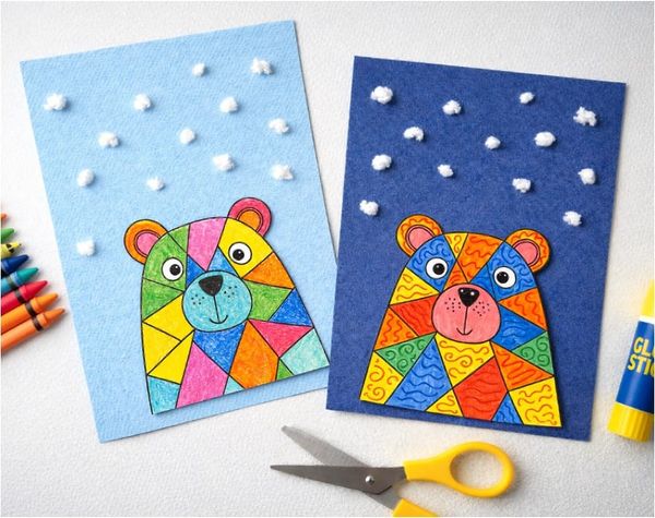 Colorful Winter Animal Craft for Kids with Cotton
