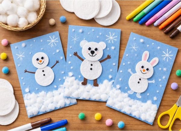 Winter Animal Craft for Kids with Cotton Pads