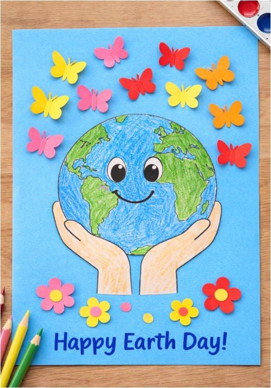 Happy Earth Day greeting card for kids
