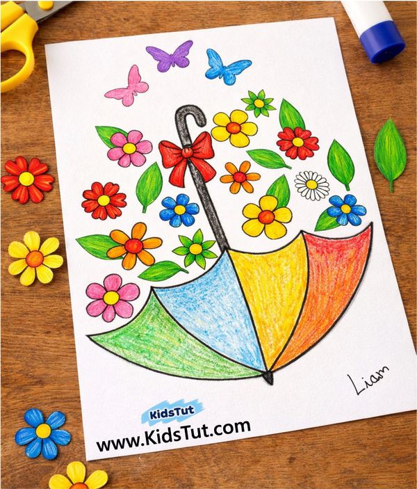 Colorful Spring Umbrella Flower Craft for Kids
