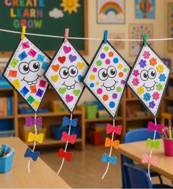 Colorful Kids Paper Kite Crafts for Classroom Decor