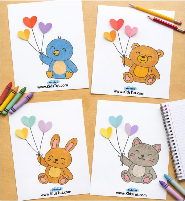 Easy Valentine Animal Heart Balloon craft for kids