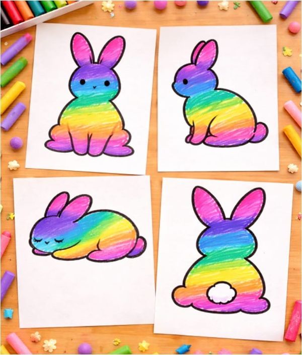 Easy Rainbow Bunny Coloring Pages for Kids