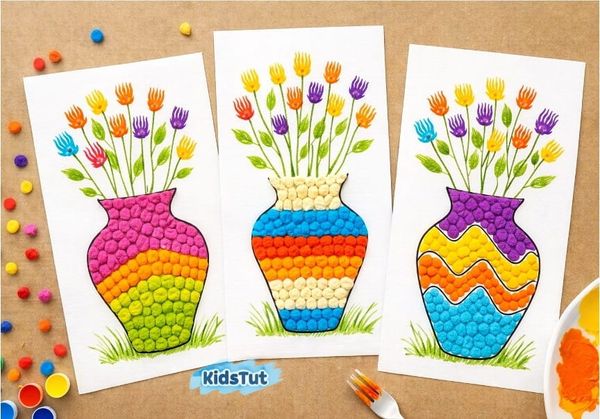 Colorful Fork Flower and Tissue Vase Art for Kids