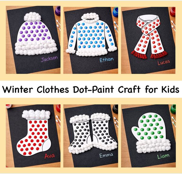 Easy Winter Clothes Dot-Paint Craft for Kids