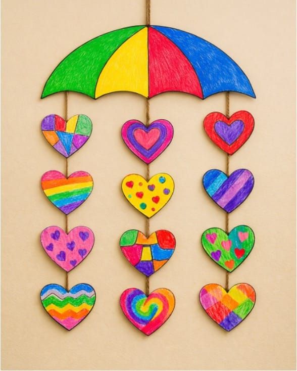 Easy Colorful Heart Umbrella Craft for Kids