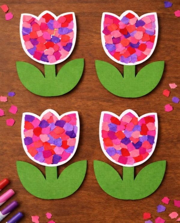 Easy colorful Torn Paper Tulip Craft for Kids