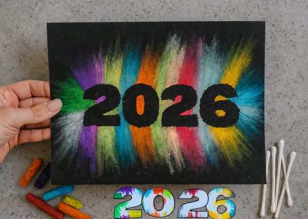 Easy 2026 New Year Chalk Drawing Idea