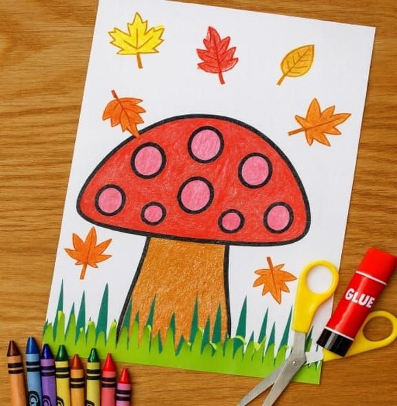 Easy Mushroom Coloring and Fall Craft for Kids
