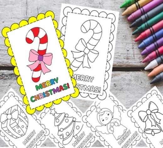 Easy Christmas cards coloring pages for kids