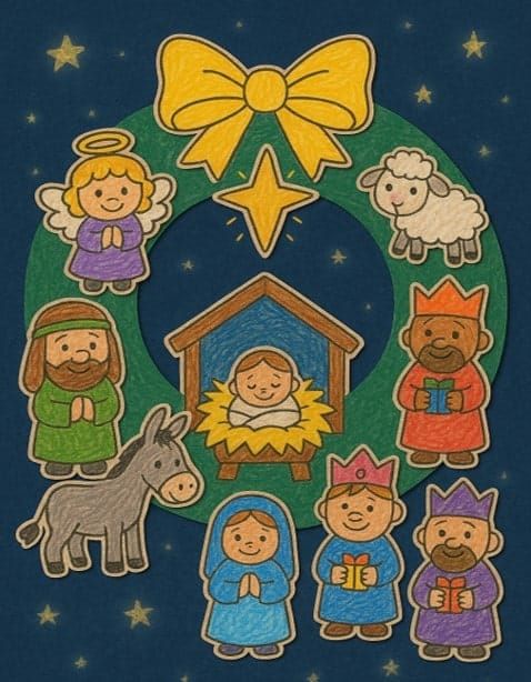 Easy Nativity Scene Wreath Craft for Kids