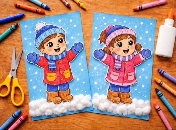Winter Kids Craft with Cotton Snow for Display