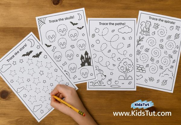 Easy Fall & Halloween Tracing Worksheets for Kids