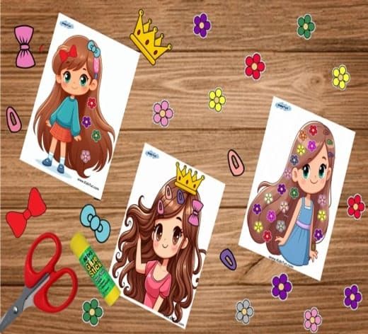 Decorate the Girl's Hair with Cut and Glue Fun