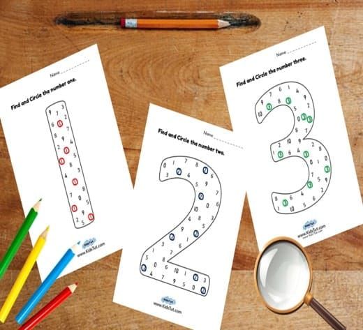 Number Search: Find and Circle Worksheets for kids