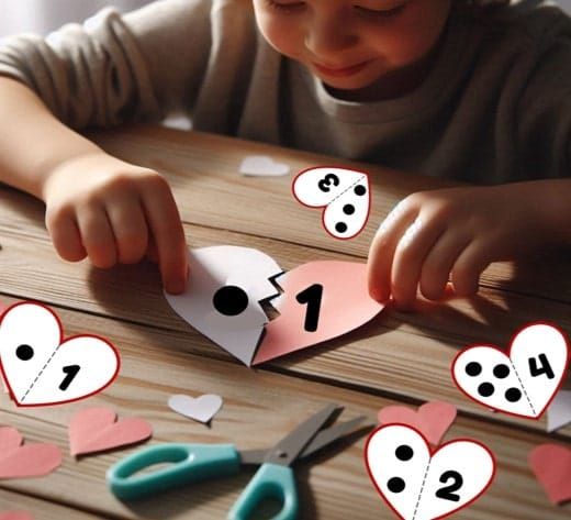 Easy Valentine’s Day Number Matching Hearts