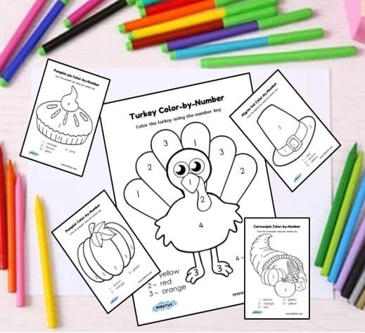 Easy Thanksgiving Color by Number for kids