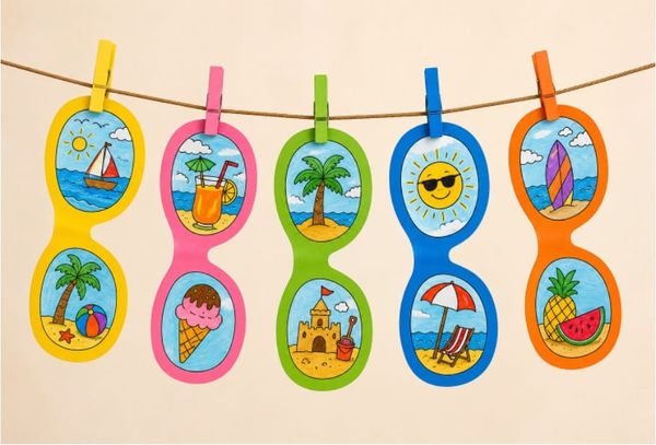 Easy Summer Sunglasses Scene Coloring Craft for Kids