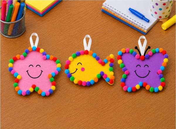 Easy Pom Pom Ball Hanging Crafts for Kids