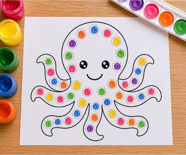 Easy Colorful Sea Animals Dot Painting for Kids
