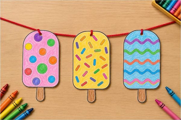 Easy Popsicle Tracing and Coloring Crafts for Kids