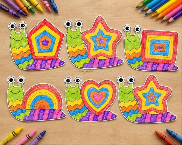 Easy Shape Snail Trace and Coloring Crafts for Kids